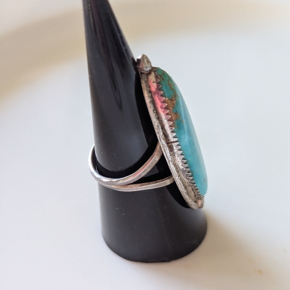 Vintage Zuni Turquoise Inlay Louis Montoya Ring Size 6 1/4 - Picture 7 of 7